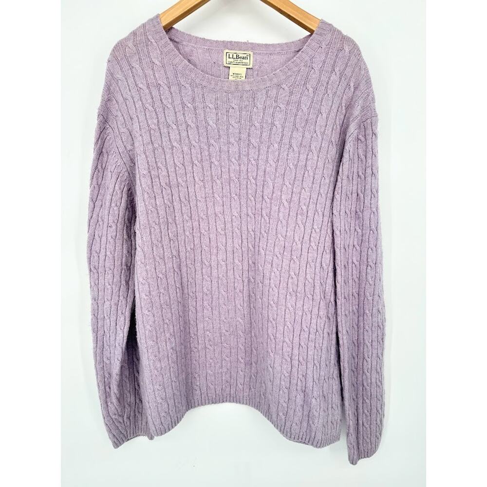 Vintage LL Bean Womens Cable Knit Sweater 80% Lambs Wool Purple XL Fisherman